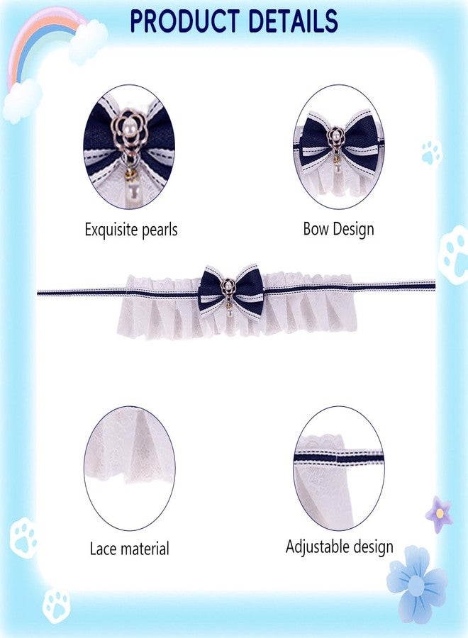 Qpets® Cat Lace Collar with Floral Ornament, Sweetly Stylish Tie-up Bow Collar with White Lace Trim, Fashion Pet Collar for Cat, Small Breed Dogs-Blue - Image 3